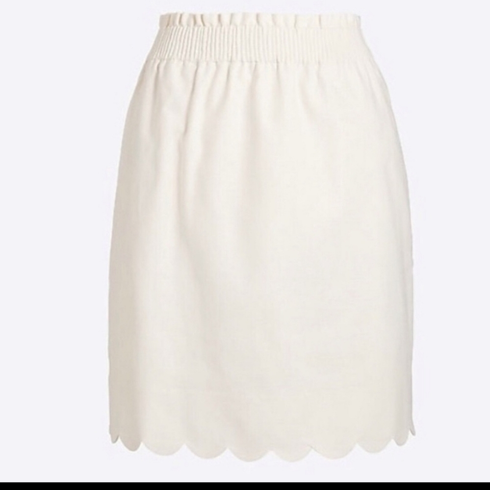 J Crew Scalloped Linen-Cotton Skirt